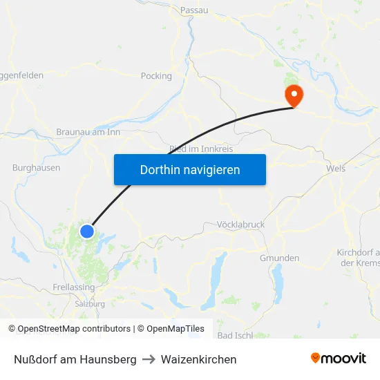 Nußdorf am Haunsberg to Waizenkirchen map