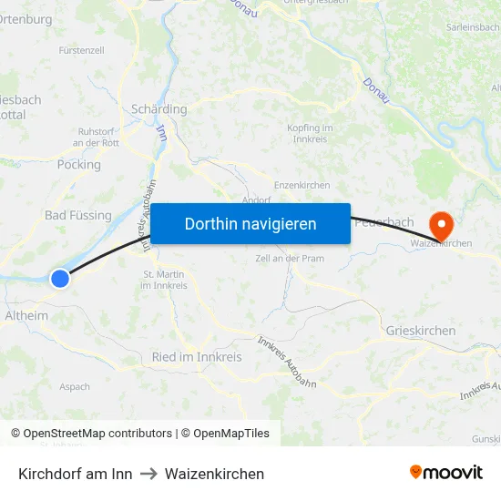 Kirchdorf am Inn to Waizenkirchen map