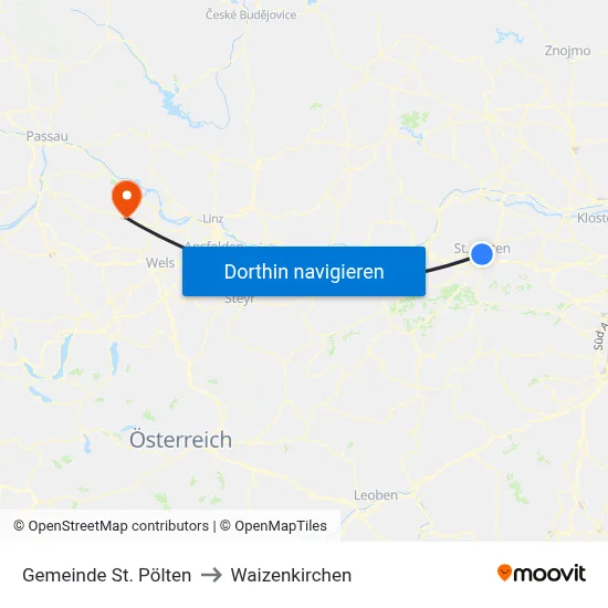 Gemeinde St. Pölten to Waizenkirchen map