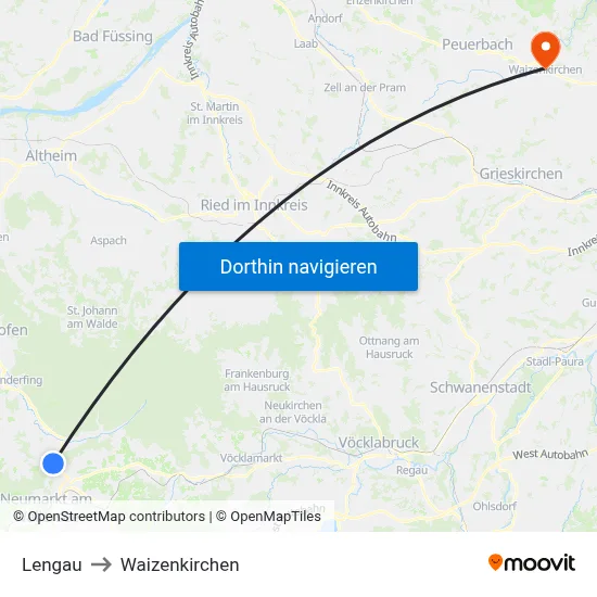 Lengau to Waizenkirchen map