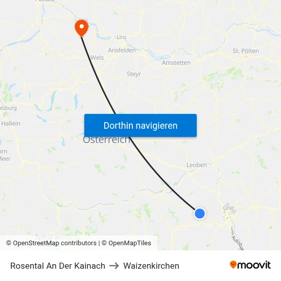 Rosental An Der Kainach to Waizenkirchen map