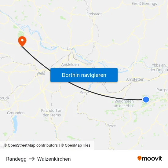 Randegg to Waizenkirchen map