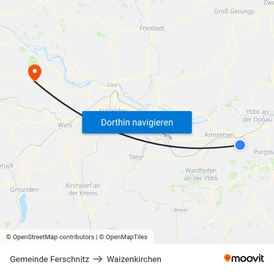 Gemeinde Ferschnitz to Waizenkirchen map