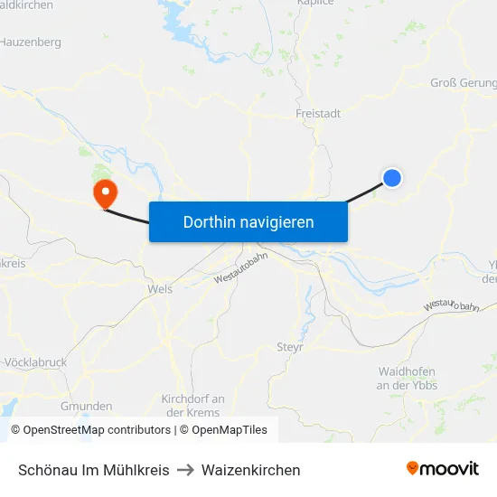 Schönau Im Mühlkreis to Waizenkirchen map