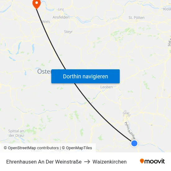 Ehrenhausen An Der Weinstraße to Waizenkirchen map