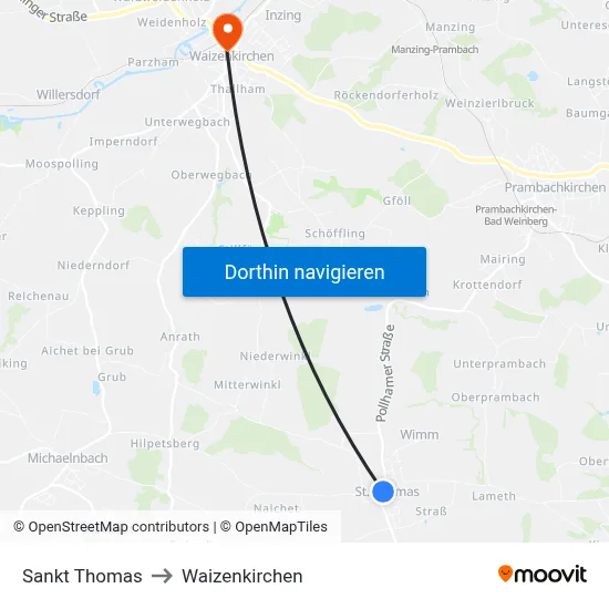 Sankt Thomas to Waizenkirchen map