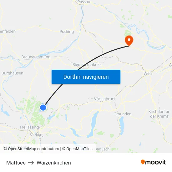 Mattsee to Waizenkirchen map