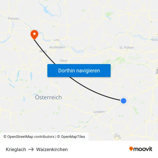 Krieglach to Waizenkirchen map