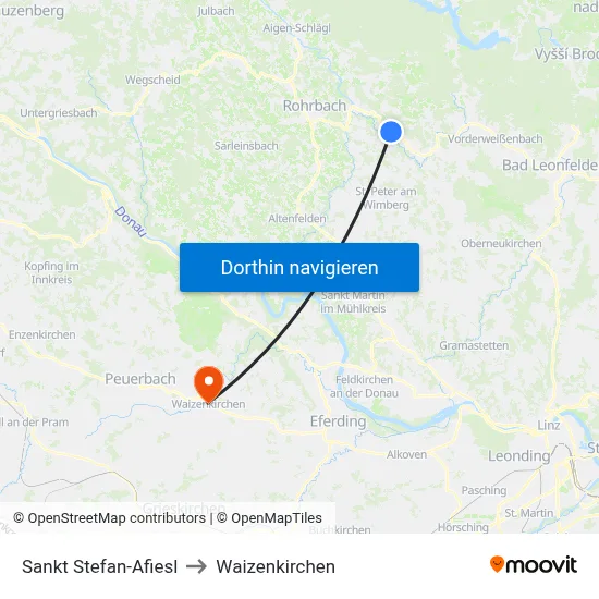 Sankt Stefan-Afiesl to Waizenkirchen map