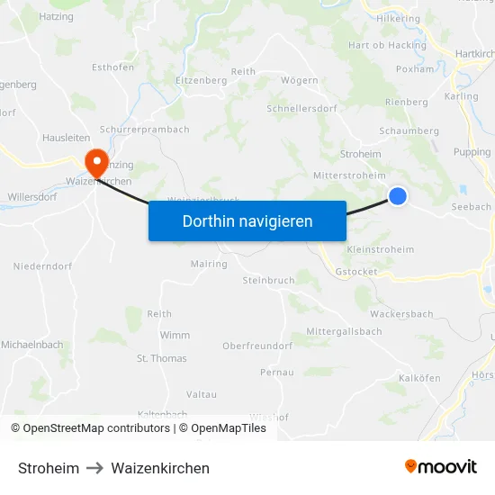Stroheim to Waizenkirchen map