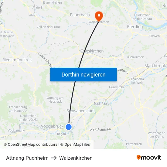 Attnang-Puchheim to Waizenkirchen map