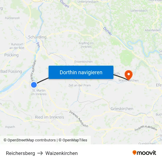 Reichersberg to Waizenkirchen map