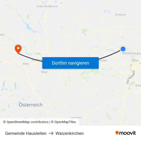 Gemeinde Hausleiten to Waizenkirchen map