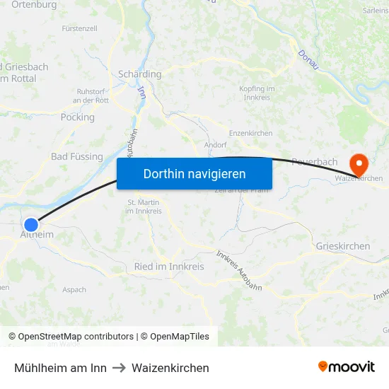 Mühlheim am Inn to Waizenkirchen map
