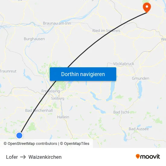 Lofer to Waizenkirchen map