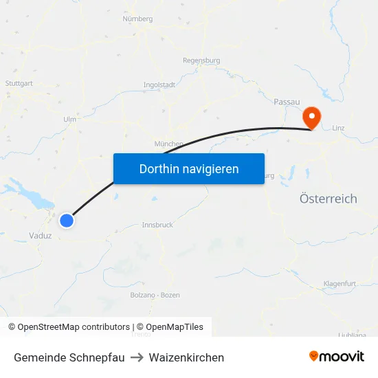 Gemeinde Schnepfau to Waizenkirchen map