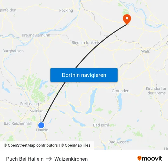 Puch Bei Hallein to Waizenkirchen map