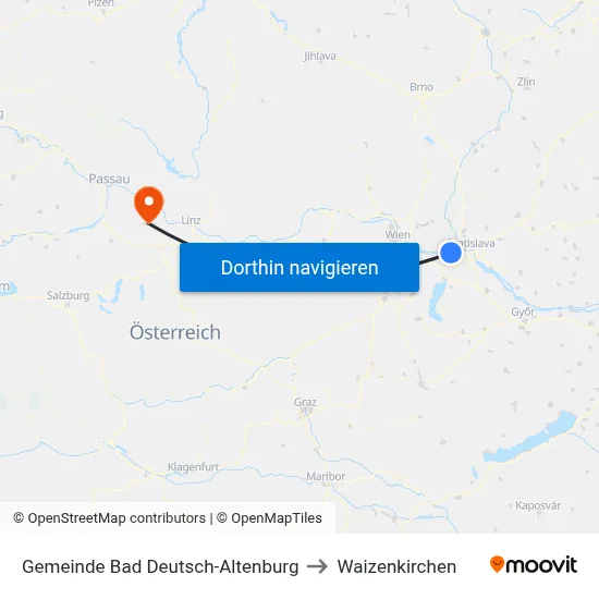 Gemeinde Bad Deutsch-Altenburg to Waizenkirchen map