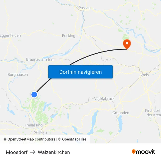 Moosdorf to Waizenkirchen map
