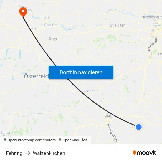 Fehring to Waizenkirchen map