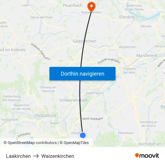 Laakirchen to Waizenkirchen map