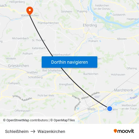 Schleißheim to Waizenkirchen map