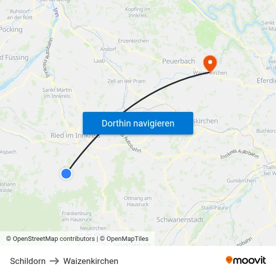 Schildorn to Waizenkirchen map