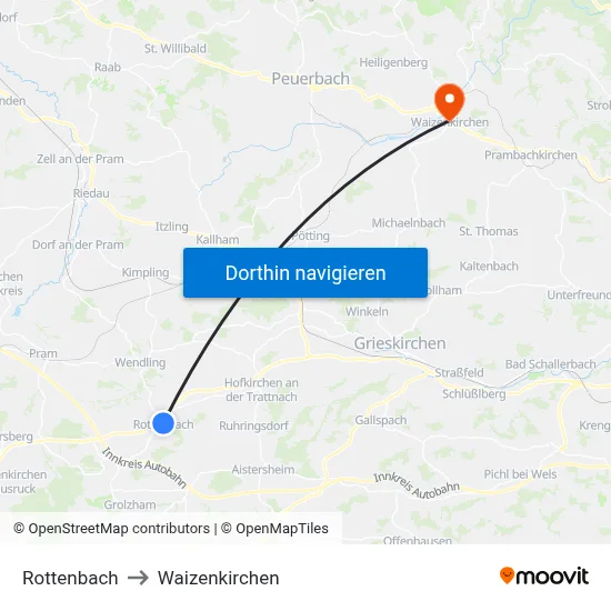 Rottenbach to Waizenkirchen map