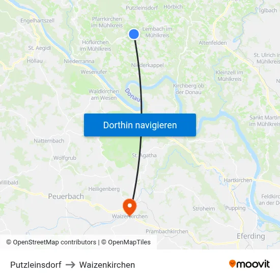 Putzleinsdorf to Waizenkirchen map