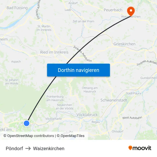 Pöndorf to Waizenkirchen map