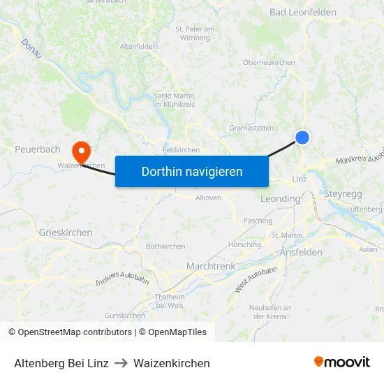 Altenberg Bei Linz to Waizenkirchen map