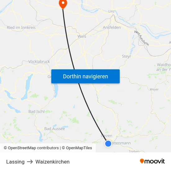 Lassing to Waizenkirchen map
