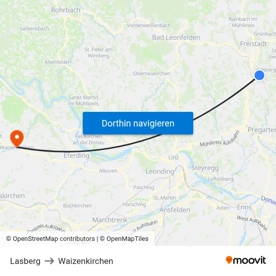 Lasberg to Waizenkirchen map