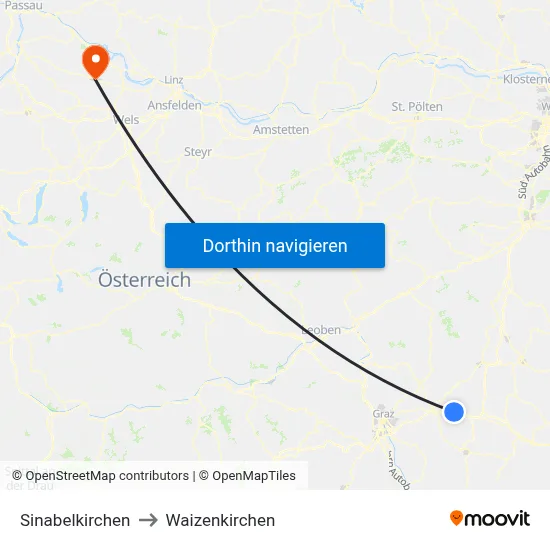 Sinabelkirchen to Waizenkirchen map