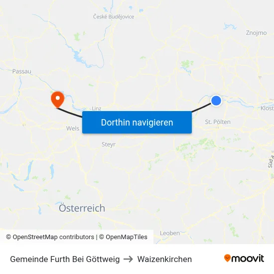 Gemeinde Furth Bei Göttweig to Waizenkirchen map