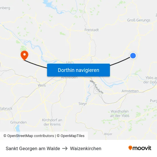 Sankt Georgen am Walde to Waizenkirchen map