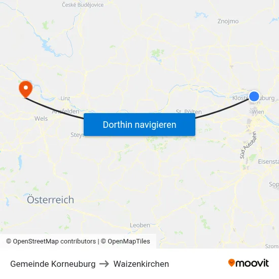 Gemeinde Korneuburg to Waizenkirchen map