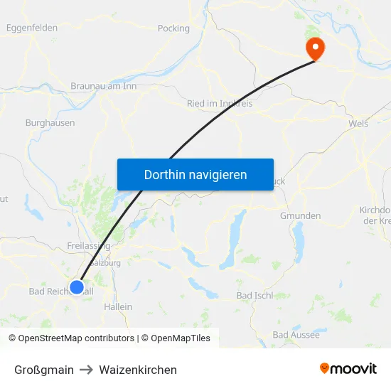 Großgmain to Waizenkirchen map