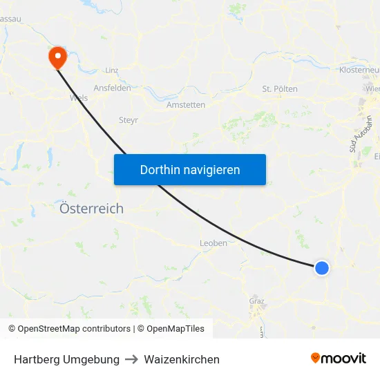 Hartberg Umgebung to Waizenkirchen map