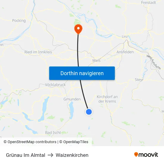 Grünau Im Almtal to Waizenkirchen map