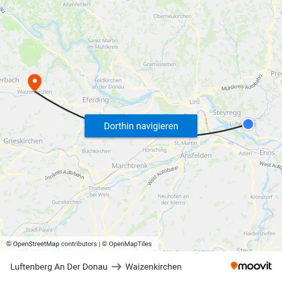 Luftenberg An Der Donau to Waizenkirchen map