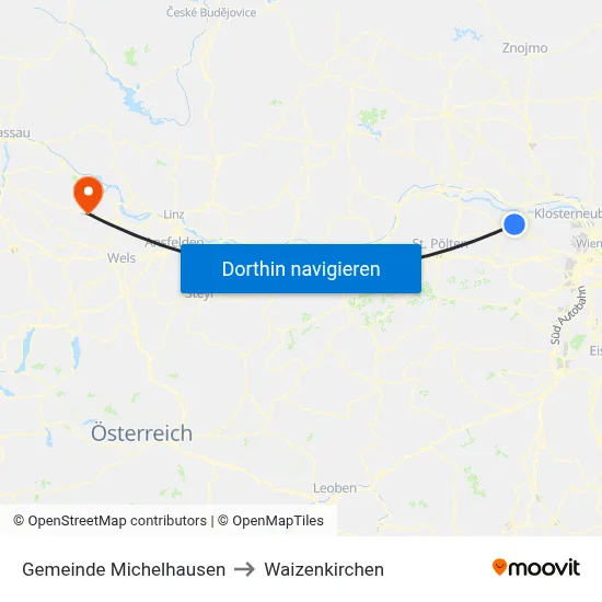 Gemeinde Michelhausen to Waizenkirchen map