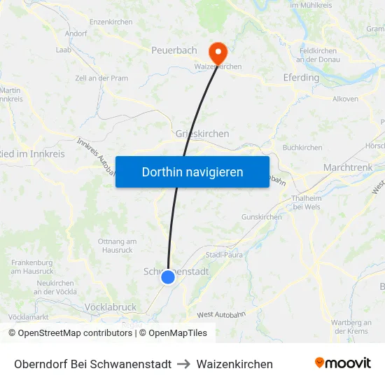 Oberndorf Bei Schwanenstadt to Waizenkirchen map