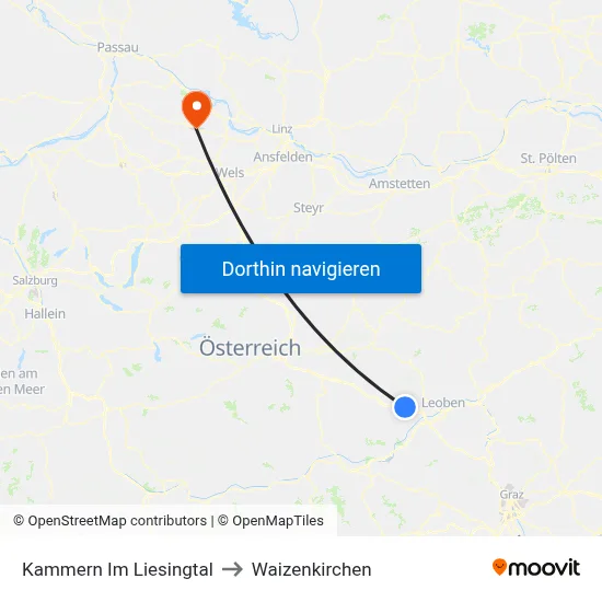 Kammern Im Liesingtal to Waizenkirchen map