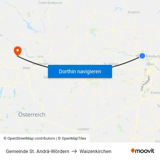 Gemeinde St. Andrä-Wördern to Waizenkirchen map