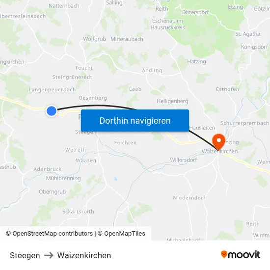 Steegen to Waizenkirchen map