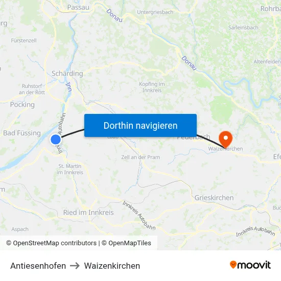 Antiesenhofen to Waizenkirchen map