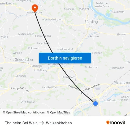 Thalheim Bei Wels to Waizenkirchen map