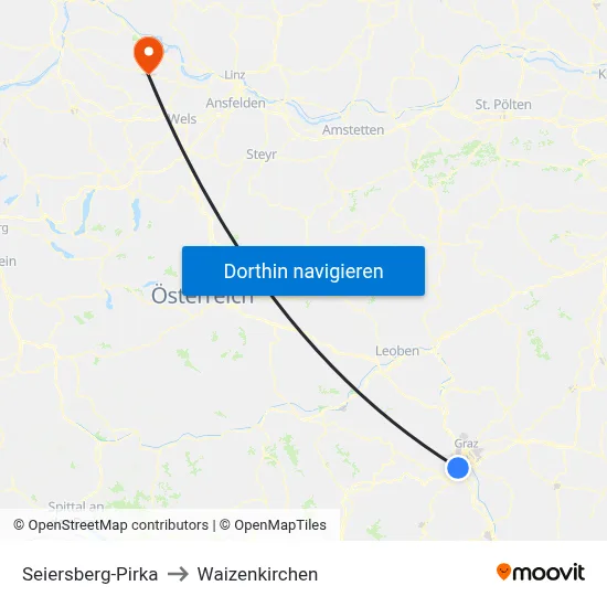 Seiersberg-Pirka to Waizenkirchen map