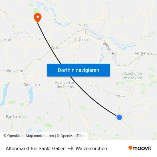 Altenmarkt Bei Sankt Gallen to Waizenkirchen map